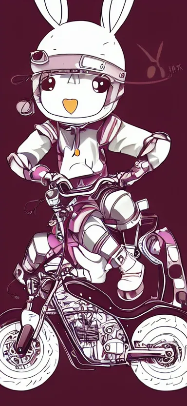 Image similar to a bunny riding a motorcycle, anime, detailed, kawaii