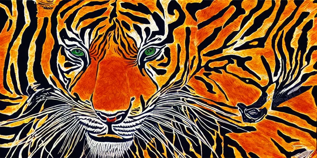 Image similar to alex grey art patterns on a tiger head