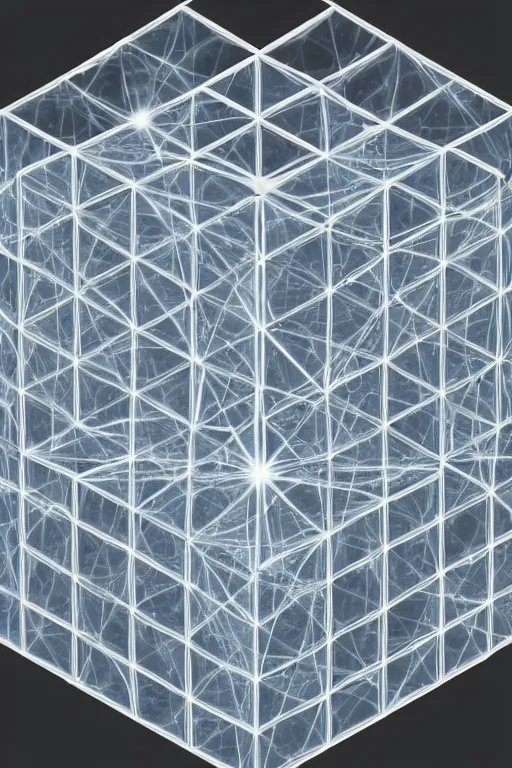 Prompt: digital render of deep space time cube lattice