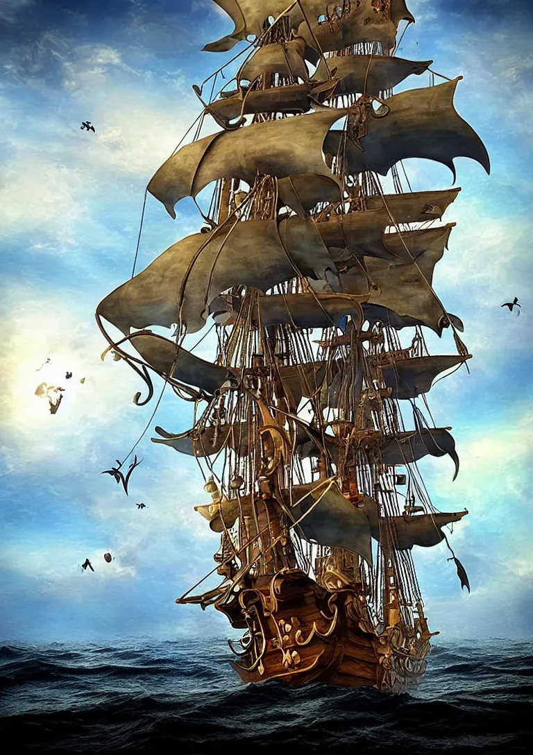 Image similar to Pirate Ship Entering the Seventh Dimension. Photorealistic. Masterpiece.