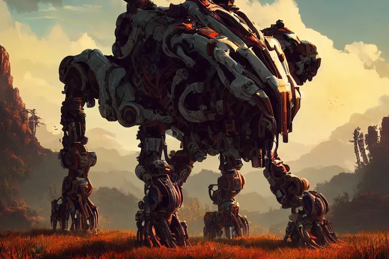 Image similar to tallneck machine mecanical creature robot of horizon forbidden west horizon zero dawn radiating a glowing aura global illumination ray tracing hdr fanart arstation by ian pesty and alena aenami artworks in 4 k