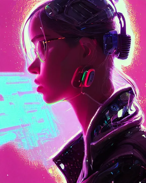 Image similar to detailed side profile portrait Neon Operator Girl, cyberpunk futuristic neon, reflective puffy coat, decorated with traditional Japanese ornaments by Ismail inceoglu dragan bibin hans thoma greg rutkowski Alexandros Pyromallis Nekro Rene Maritte Illustrated, Perfect face, fine details, realistic shaded, fine-face, pretty face