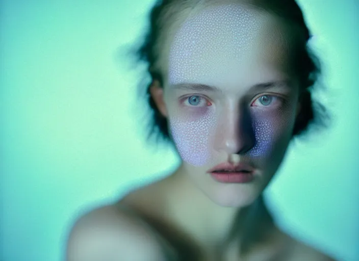 Image similar to Kodak Portra 400, 8K, soft light, volumetric lighting, highly detailed, britt marling style 3/4 , fine art portrait photography by Paolo Roversi, face and body merging with luminescent jellyfishes filaments, symbolic metamorphosis complex 3d render , 150 mm lens, art nouveau fashion embroidered,bust with intricate underwaters details, elegant, hyper realistic, ultra detailed, octane render, underwater soft colours, emotionally evoking, head in focus, fantasy, elegant, soft light, volumetric lighting, highly detailed, Refined, Highly Detailed, soft lighting colors scheme, fine art photography, Hyper realistic, photo realistic