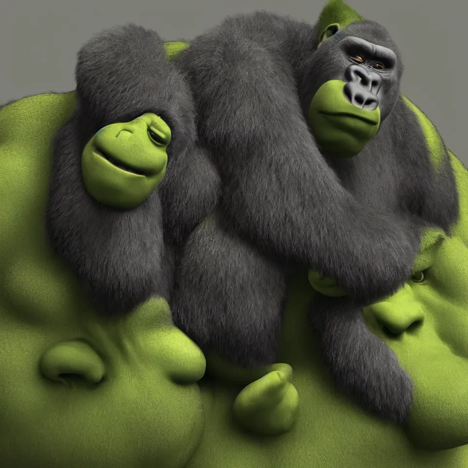 Prompt: A gorilla that looks like Shrek, 3D model, Unreal Engine, Blender, highly detailed