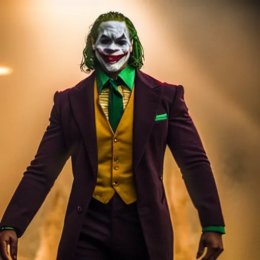 Prompt: the rock as the joker, movie still, d & d, fantasy, volumetric lighting, smooth lines, accurate, detailed