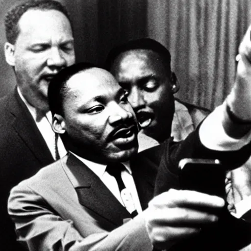 Prompt: Martin Luther king taking a selfie of himself kissing hitler in full color