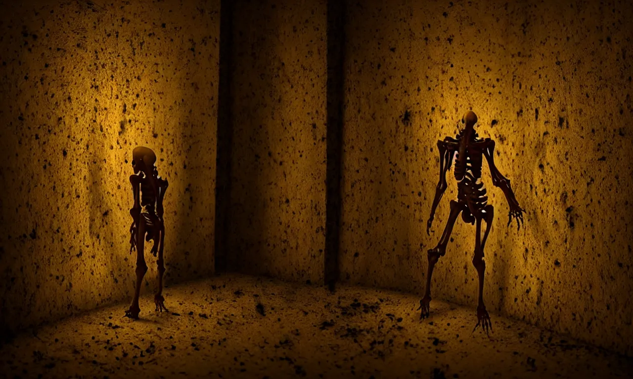 Prompt: strong translucent dark wax bony disgusting freak, creeps down a dark corridor after its victim, subsurface scattering, back light, bokeh, defocus, dramatic lighting, high detail, small features, from new movie by digital domain and weta digital, strong ambient occlusion