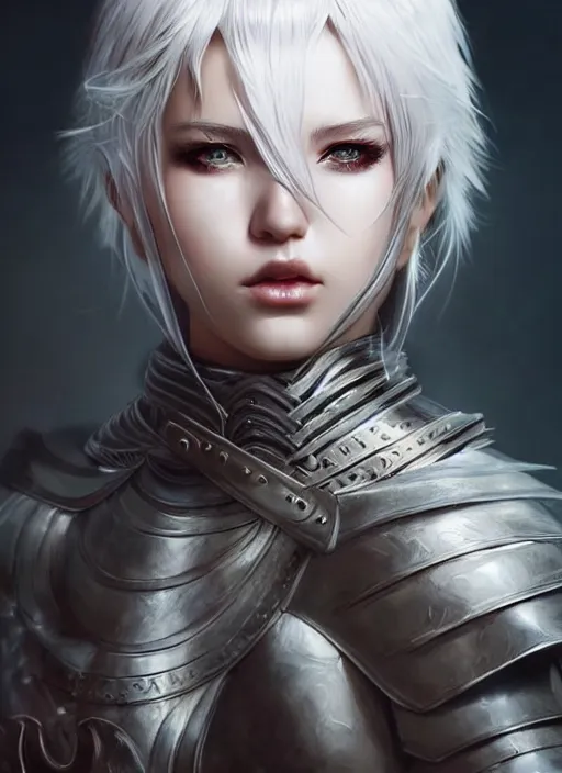 Image similar to warrior, fur leather armor!!! beautiful and elegant white hair female!! gorgeous ayes!! character concept art, sharp focus, octane render! unreal engine 5! highly rendered!! trending on artstation!! detailed linework!! illustration by artgerm, wlop, and chie yoshii