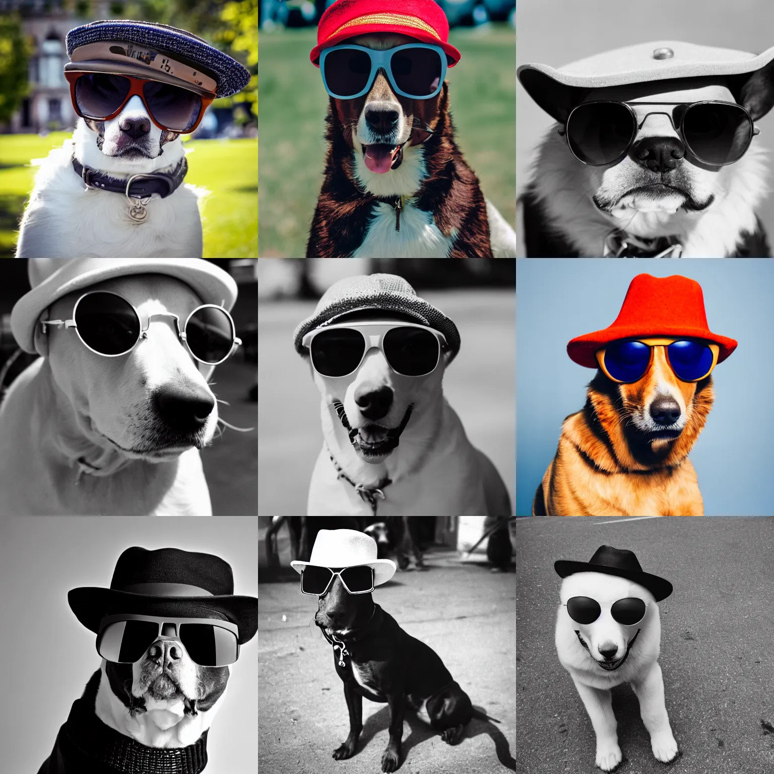 Prompt: a really cool dog wearing sunglasses and a hat, sigma 24 35mm, high qualitt
