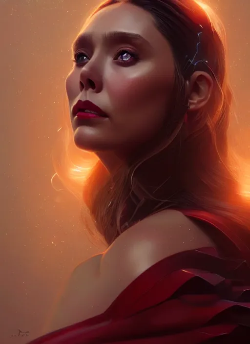 Image similar to portrait of modern darna, elizabeth olsen, intricate, elegant, glowing lights, highly detailed, digital painting, artstation, glamor pose, concept art, smooth, sharp focus, illustration, art by wlop, mars ravelo and greg rutkowski