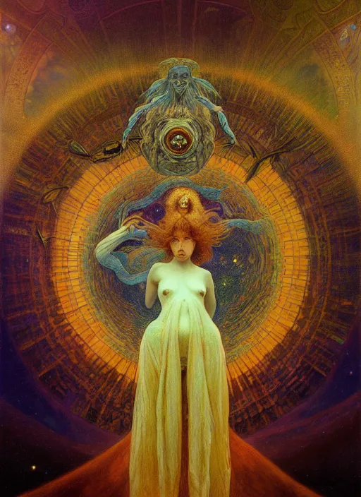 Image similar to antediluvian occult cosmology, panspermia, by robert hooke and ernst haeckel and agostino arrivabene and joaquin sorolla and alphonse mucha, rule of thirds, vivid colours, negative space, atmospheric, digital painting, artstation, concept art, smooth, sharp focus