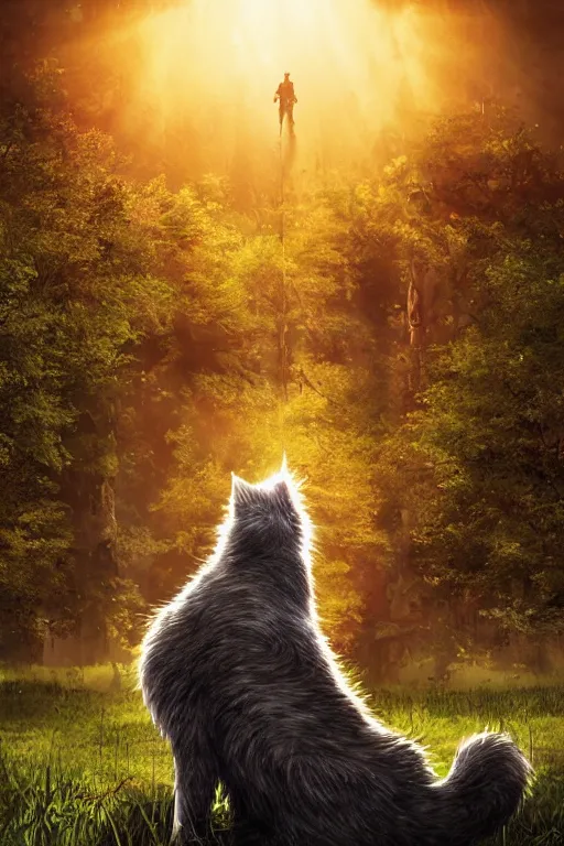 Image similar to a movie poster for warrior cats, depth of field, sun flare, hyper realistic, very detailed, backlighting, cgi, by wayne mclouglin