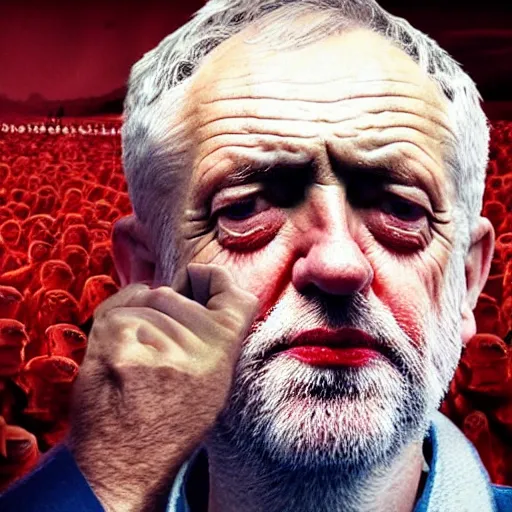 Prompt: Jeremy Corbyn as the King of Jam, epic, photorealistic, vast, incredible detail, sharp, movie still,