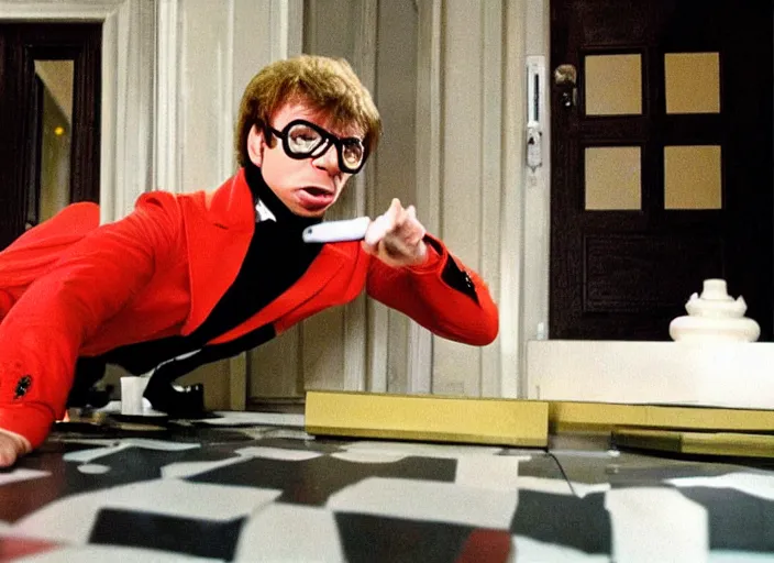 Image similar to austin powers stealing stable diffuion prompts from alotta fagina's apartment