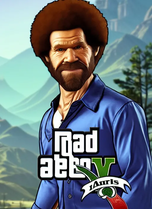 Prompt: bob ross in gta v, cover art by stephen bliss, artstation