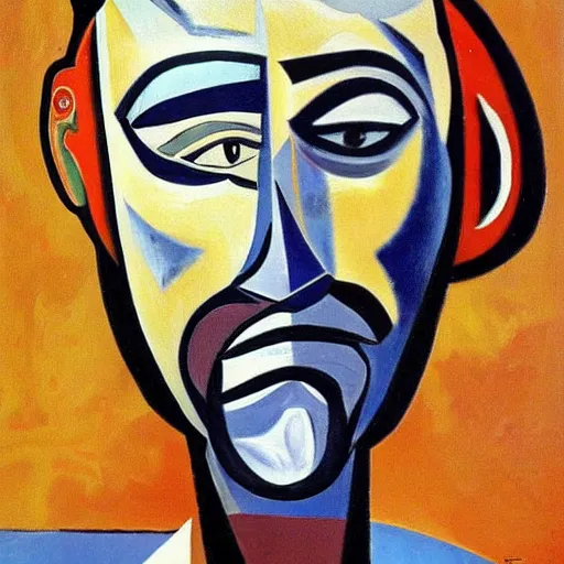 Prompt: beautiful painting George Carlin as bull by Pablo Picasso, 4 K