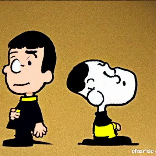 Prompt: chris kattan as spock in the style of charles schulz, peanuts, cartoon,