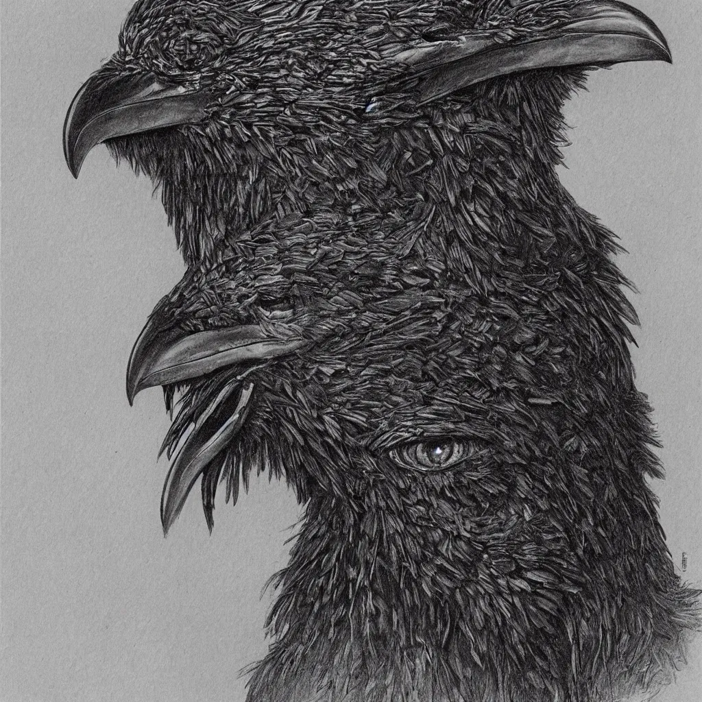 Image similar to a highly detailed portrait of a man wearing a raven mask by gerald brom cinematic lighting, detailed drawing, symmetrical