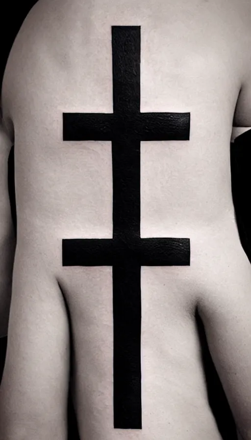 Image similar to tattoo art, gothic cross with a sky background, white and black