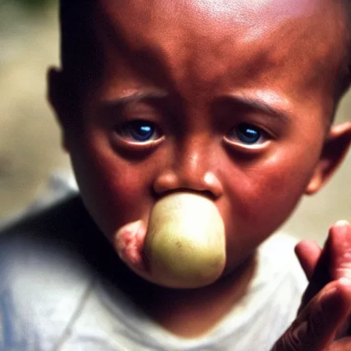 Image similar to portrait of down syndrome edp 4 4 5 by steve mccurry, sharp focus, 4 k editorial photograph, soft lighting, black background