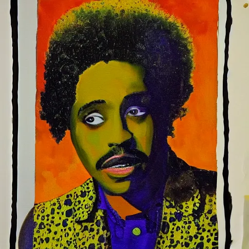 Image similar to a painting of morris day in the style of mordecai ardon.