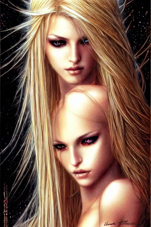 Image similar to a beautiful blond goddess girl, fantasy, portrait, sharp focus, intricate, elegant, illustration, ambient lighting, art by Luis Royo