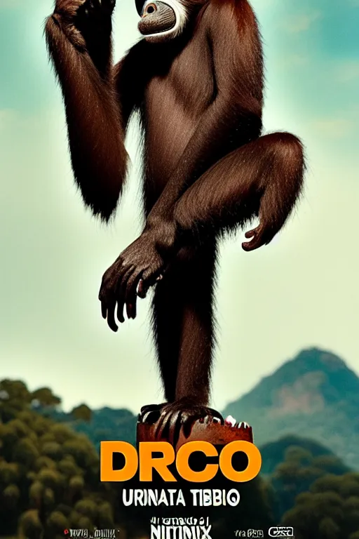 Image similar to poster for an australian netflix drongo show called drongo, orang utan, tv show drongo poster