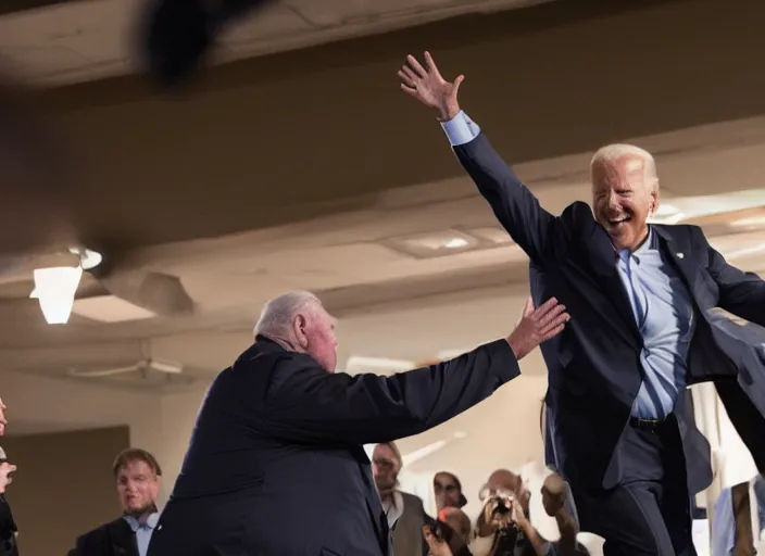 Image similar to Joe Biden fights a fat man, 8K, high quality, highly detailed