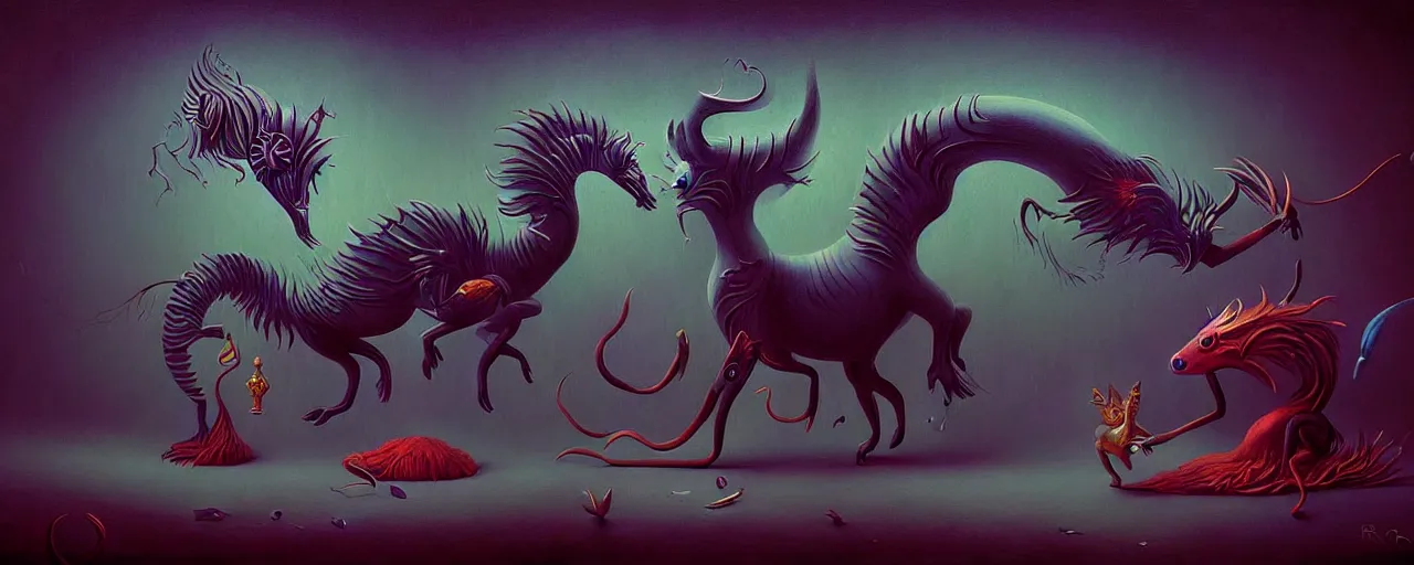 Image similar to strange mythical beasts of whimsy, surreal dark uncanny painting by ronny khalil