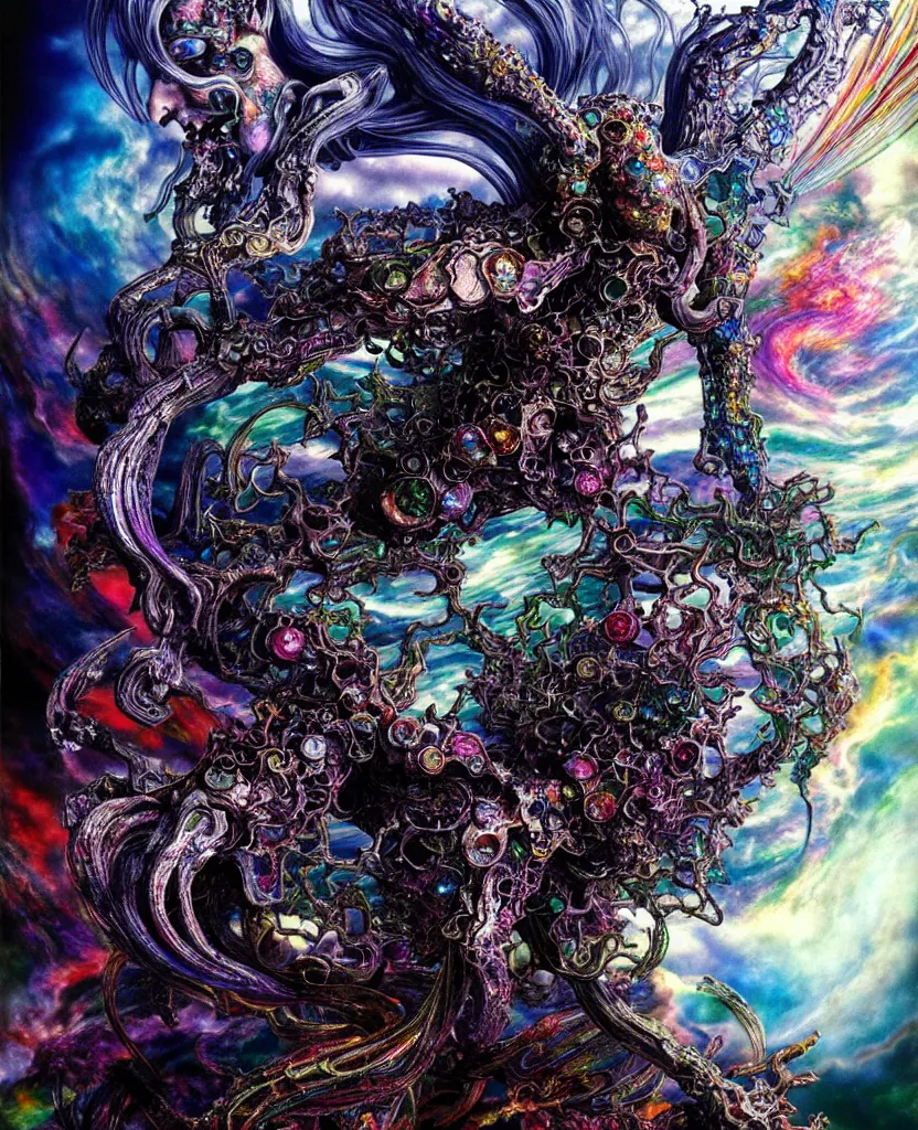 Prompt: realistic detailed image of ultra wrathful rainbow diamond iridescent mega god of chaos, depth perception, depth of field, action horror by ayami kojima, neo - gothic, gothic, part by adrian ghenie and gerhard richter. art by yoshitaka amano. masterpiece