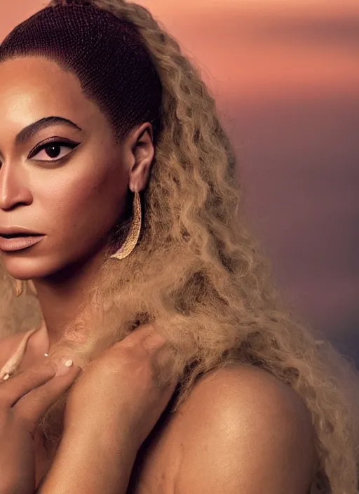 Image similar to photographic portrait of a stunningly beautiful renaissance beyonce with soft makeup in soft dreamy light at sunset, royal themed, contemporary fashion shoot, by edward robert hughes, annie leibovitz and steve mccurry, david lazar, jimmy nelsson, breathtaking, 8 k resolution, extremely detailed, beautiful, establishing shot, artistic, hyperrealistic, beautiful face, octane render