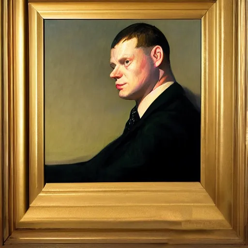 Image similar to high quality oil painting portrait of Richard Durbin by Edward Hopper, dark background, high fantasy, perfect lighting