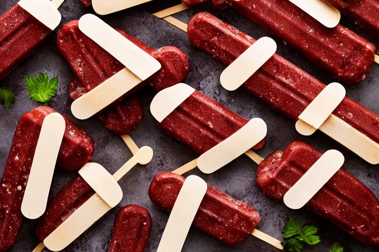 Image similar to dslr food photograph of ground beef popsicles, 8 5 mm f 1. 8