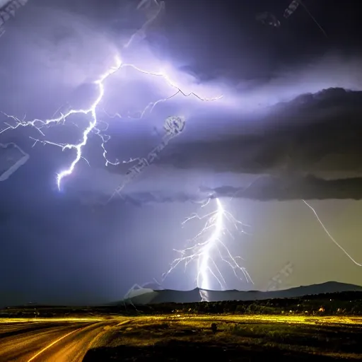 Prompt: flash of lightning in the night thunderstorm award winning high resolution beautiful
