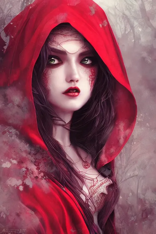 Prompt: Ethereal red riding hood, intricate detail, ornate, conceptual art, soft light, dynamic, art by artgerm