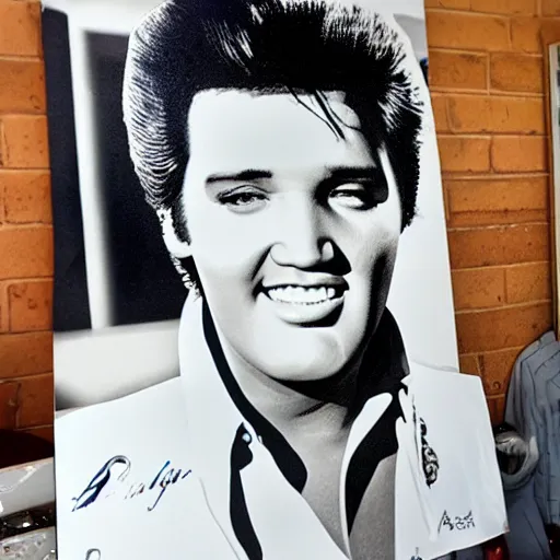 Prompt: Elvis at wholegrain bakery Aldinga hyper realistic, high octane