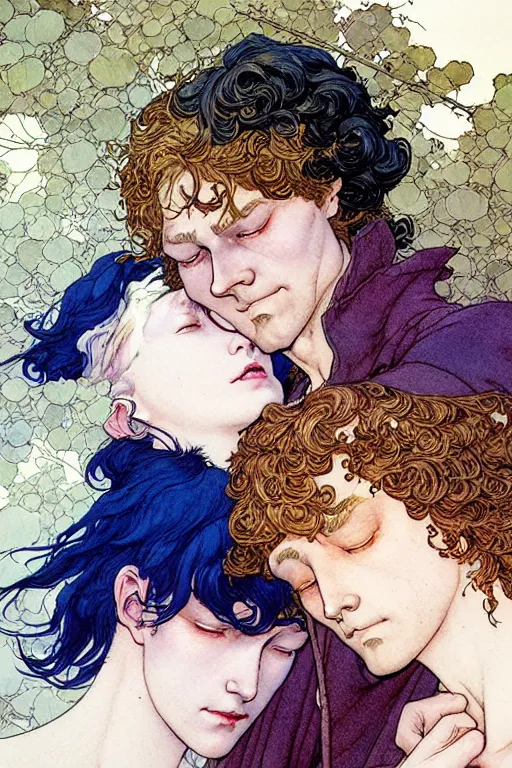 Image similar to a hyperrealist watercolour character concept art portrait of young lovers forgiveness. love. union. by rebecca guay, michael kaluta, charles vess and jean moebius giraud