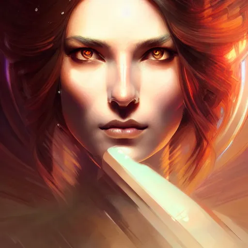 Image similar to futuristic woman portrait, sci-fi, amber eyes, face, long hair, fantasy, intricate, elegant, highly detailed, digital painting, artstation, concept art, smooth, sharp focus, illustration, art by artgerm and greg rutkowski and alphonse mucha