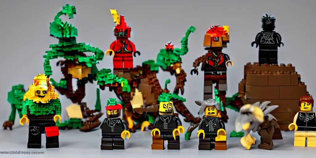 Image similar to characters from the magical lego imagination forest called critters, they are made out of individual bricks and look cute, sharp focus, moebius, character sheet, game concept art, brush work