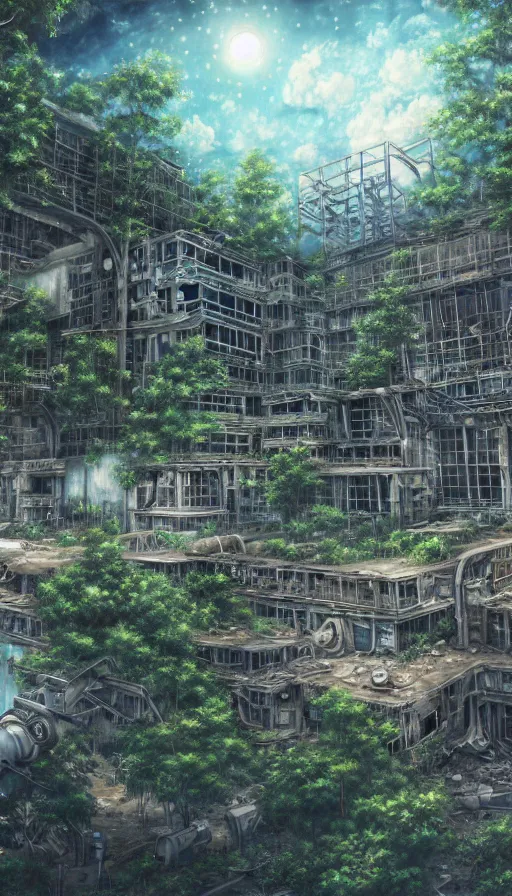 Prompt: a beautiful ultradetailed anime illustration of mine building city urbex abandoned unfinished building architecture by titian, wilderness atlantis sea san andreas matte painting crystal forest nightsky biopunk sci - fi galactic, archdaily, wallpaper, highly detailed, trending on artstation.