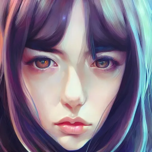 Image similar to a beautiful young japanese billie eilish kat dennings alluring instagram model in elaborate latex tank top, by guweiz and wlop and ilya kuvshinov and artgerm and makoto shinkai and studio ghibli, symmetrical eyes, aesthetic, gorgeous, stunning, alluring, attractive, artstation, deviantart, pinterest, digital art