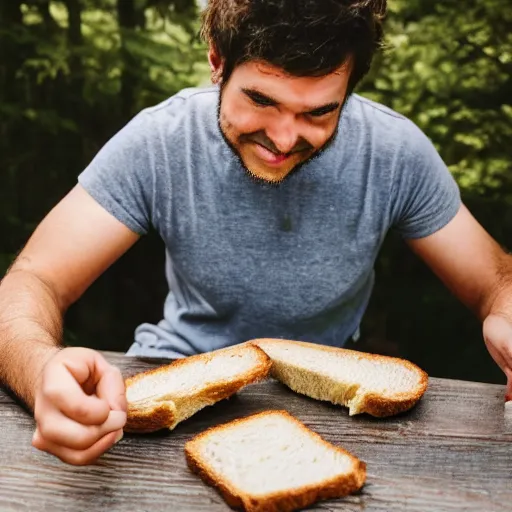 Image similar to Man happily eating moldy stale bread covered in fungus