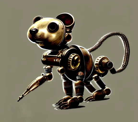 Image similar to futuristic steampunk ferret - shaped robot, steam - powered bioshock ferret - shaped mechanical robot, professional steampunk concept art