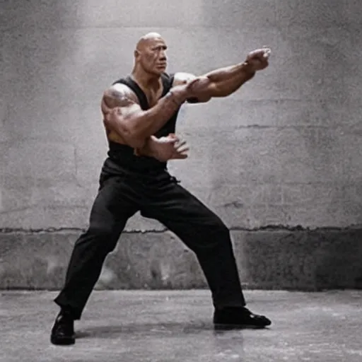 Image similar to film still of dwayne johnson as ip man, pose wing chun style