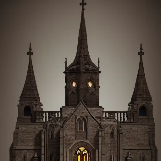 Image similar to victorian church in the middle of the city, dark, misty, at night, 8 k, detailed, concept art, trending on artstation