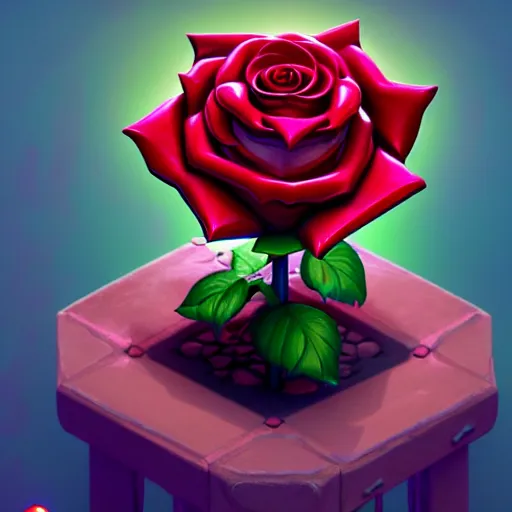 Image similar to Isometric 3D Fantasy Cute Rose, Smoth 3D Illustration, soft render, Servando Lupini, Daniil Kudriavtsev, handpaint texture, Blender, 3DCoat