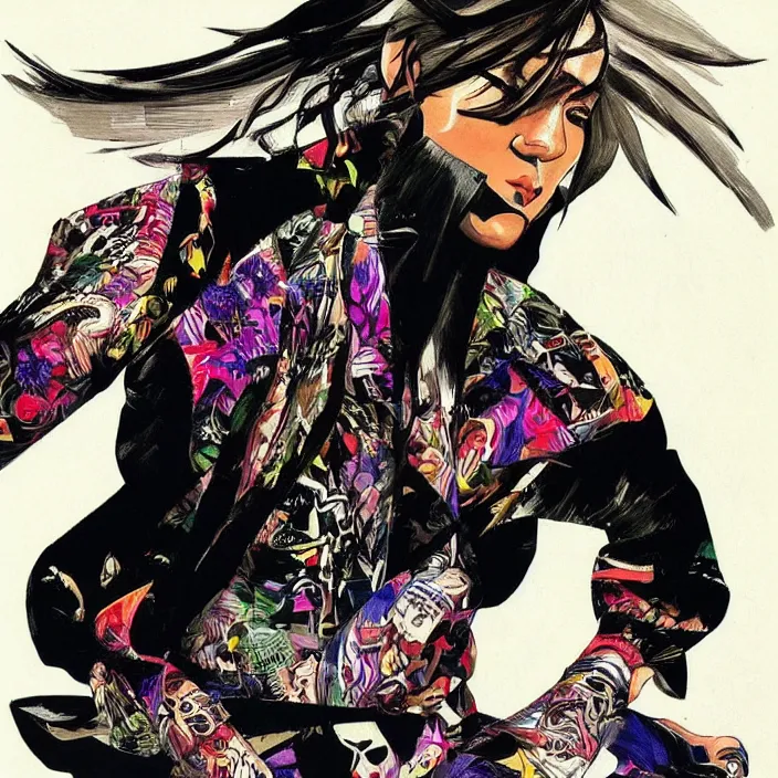 Prompt: yakuza gang member, full body, high fashion, futurism, aerodynamic, flowing, intricate, slick, highly detailed, digital painting, vogue, concept art, smooth, sharp focus, hd, art by syd mead and kandinsky and annie leibovitz