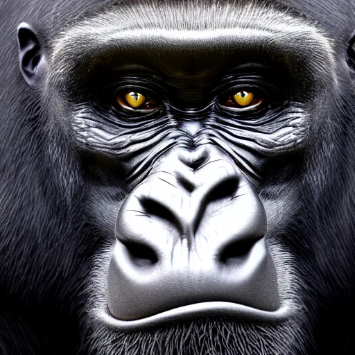 Prompt: amazing portrait of smile gorilla, 1 0 0 mm, natural lighting, hyper realistic