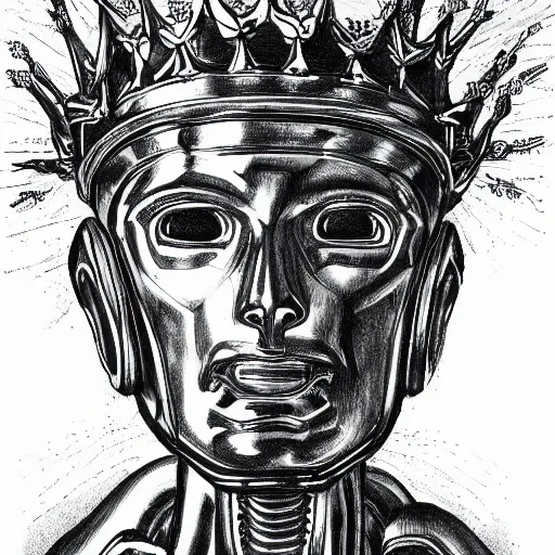 Image similar to a portrait of a robot with a crown of laurels drawing in high resolution by otto eerelman