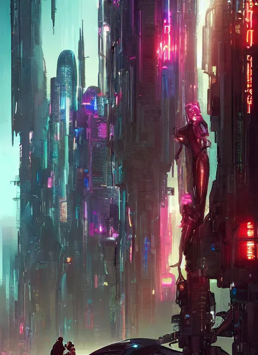 Image similar to a couple of people standing next to each other, cyberpunk art by Stephan Martinière, cgsociety, retro futurism, dystopian art, official art, futuristic